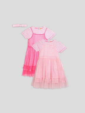 Pink Mesh Dress Set of 3 Somersault