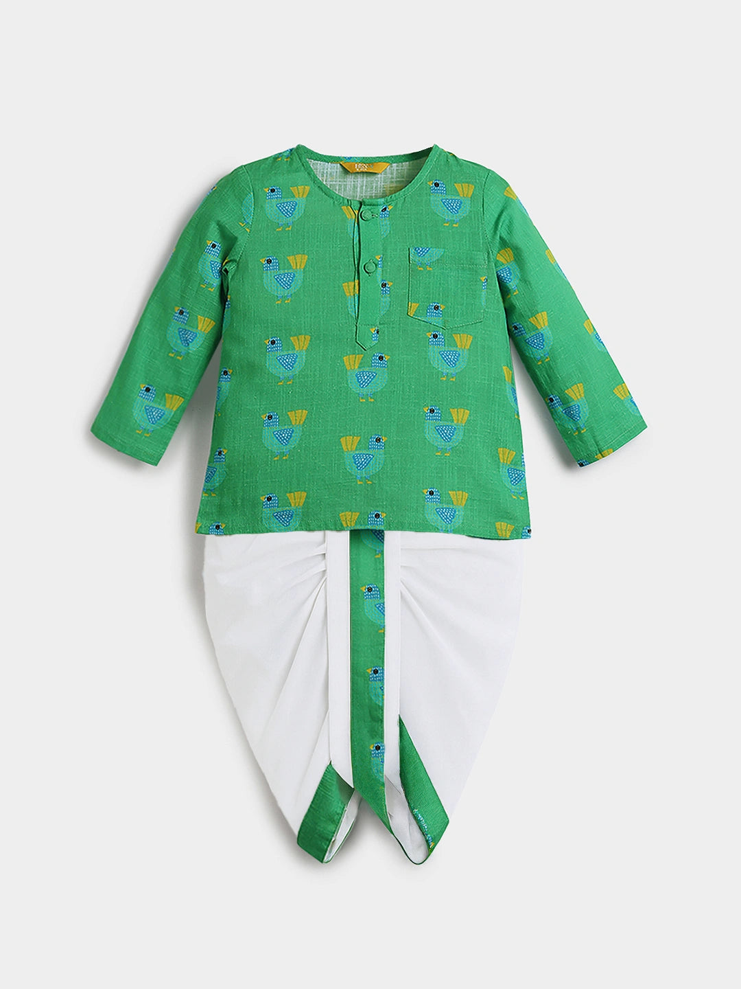 Playful Green Printed Kurta Dhoti Set