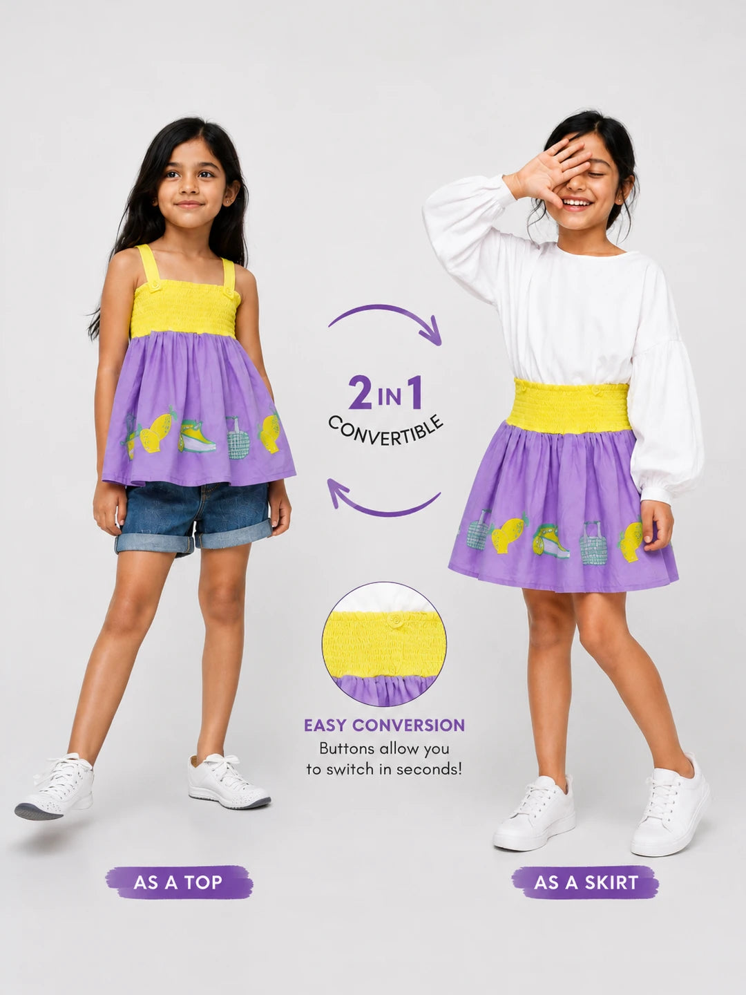 Lavender Smocked Strap Top with Lemon Embroidery