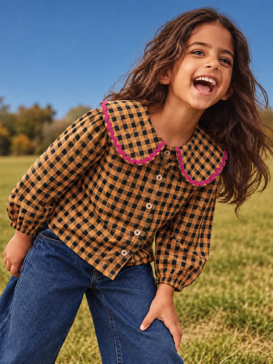 Gingham Scallop Neck Top