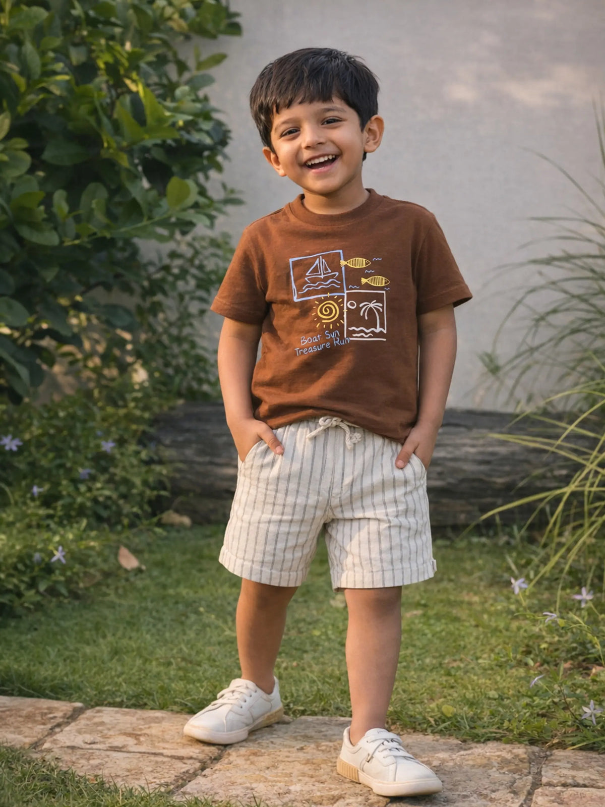 Printed T-Shirt with Striper Shorts