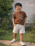 Brown Graphic T-Shirt & Stripe Shorts Co-ord Set for Boys