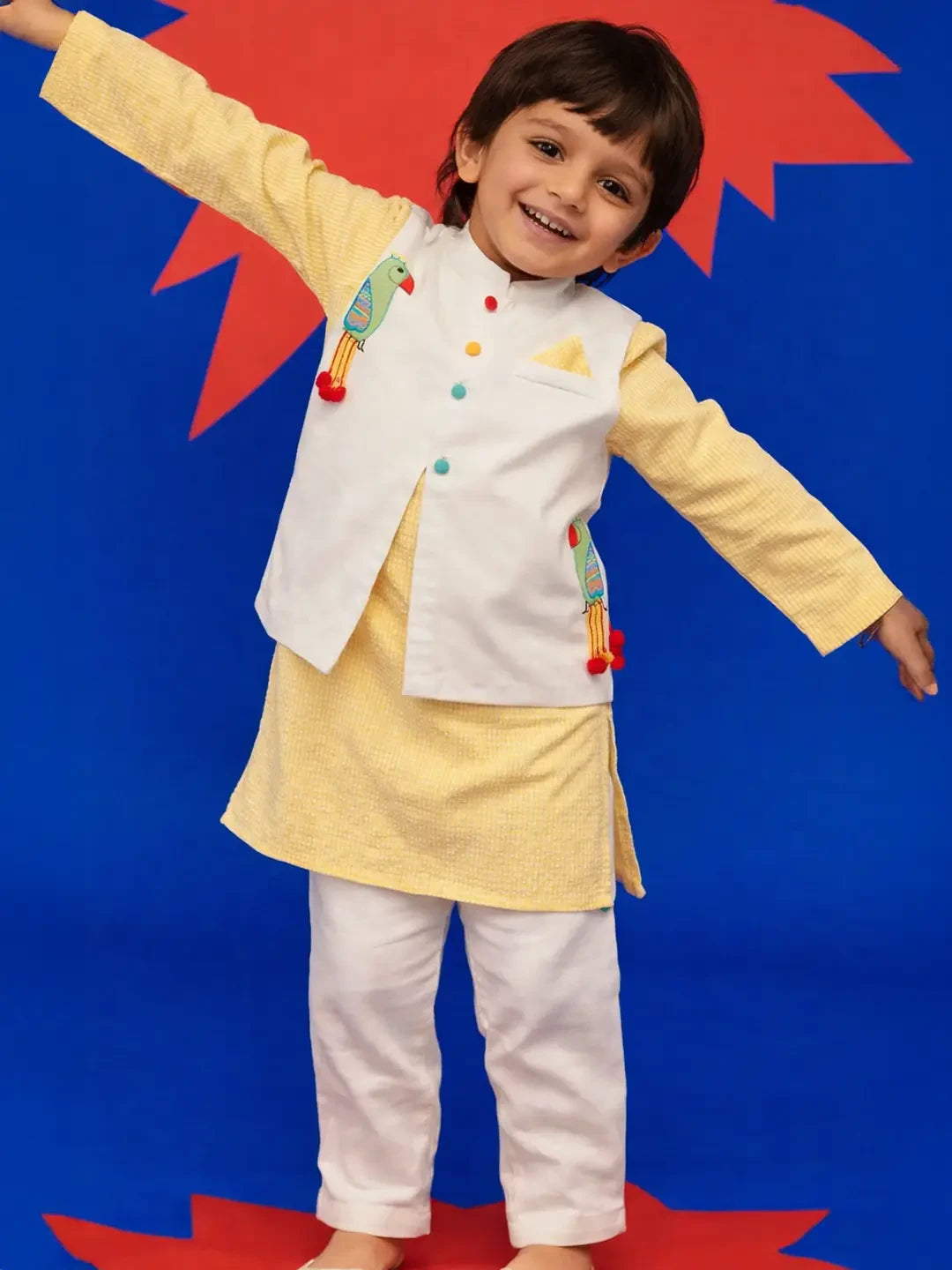 Waffle Kurta With Mitthu Jacket Set