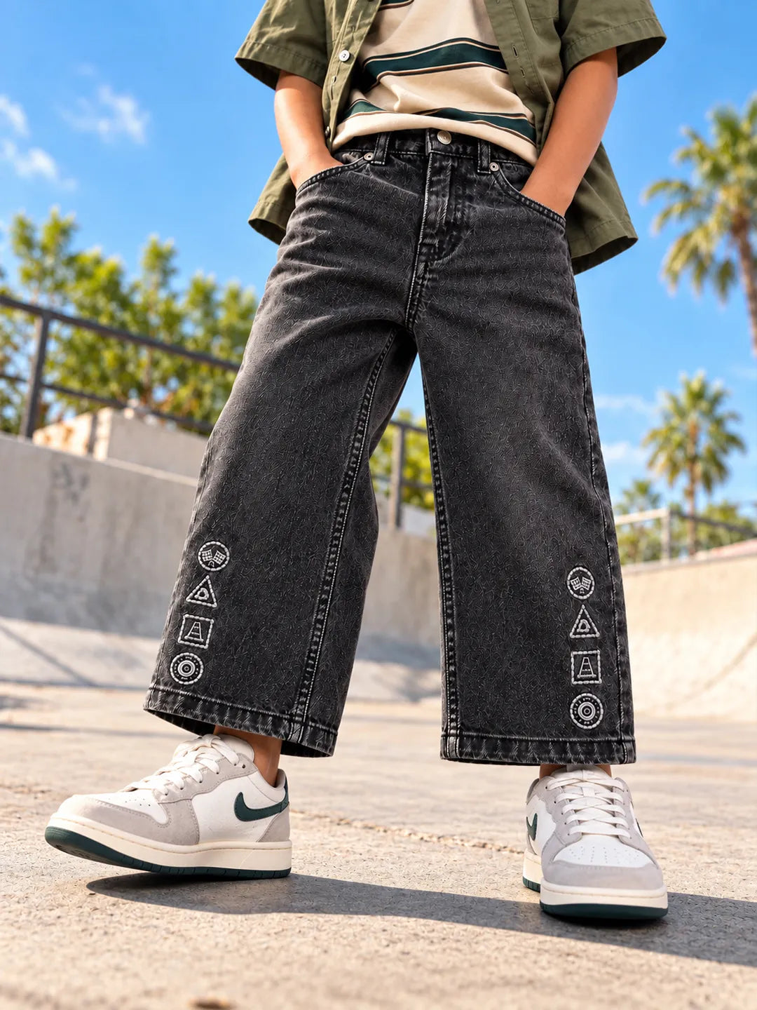 Black Side Embroidered Denim