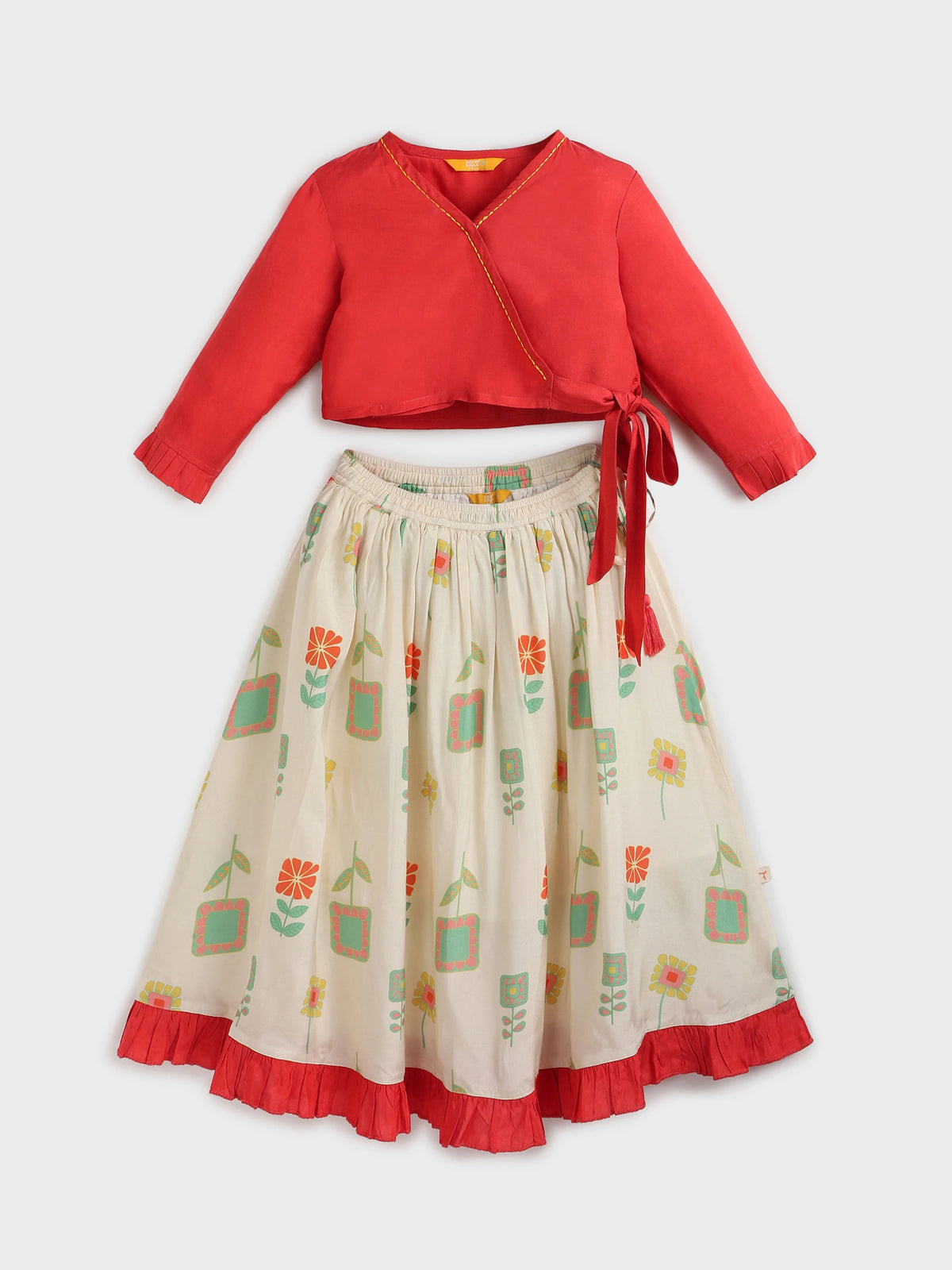 Festive Twirl Wrap Top and Skirt Set