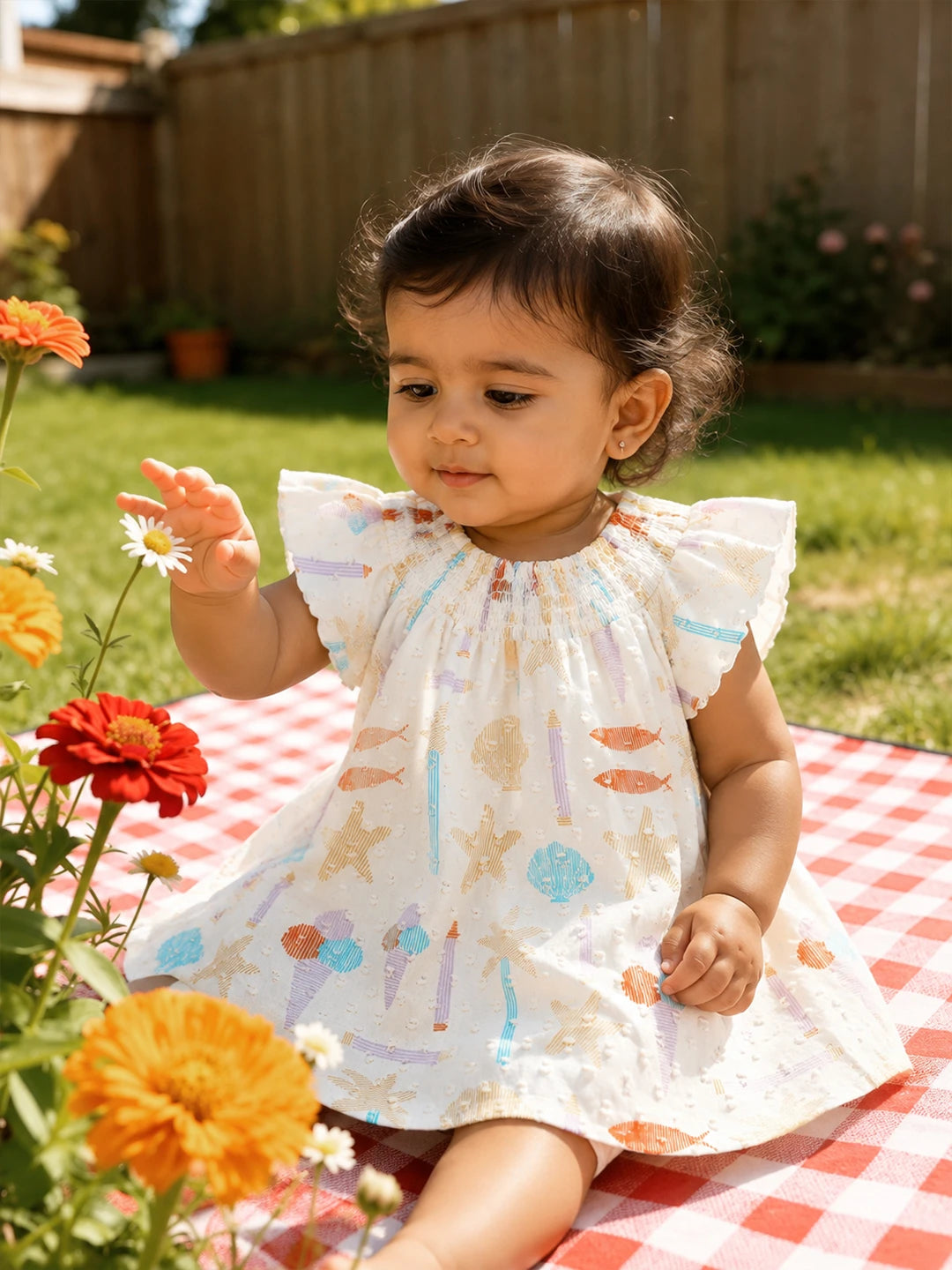 Seashell Ruffle Sleeves Dress