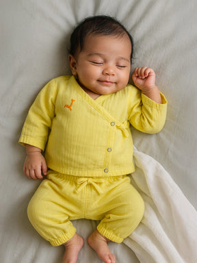 Yellow Wrap Around Cotton Jhabla Set