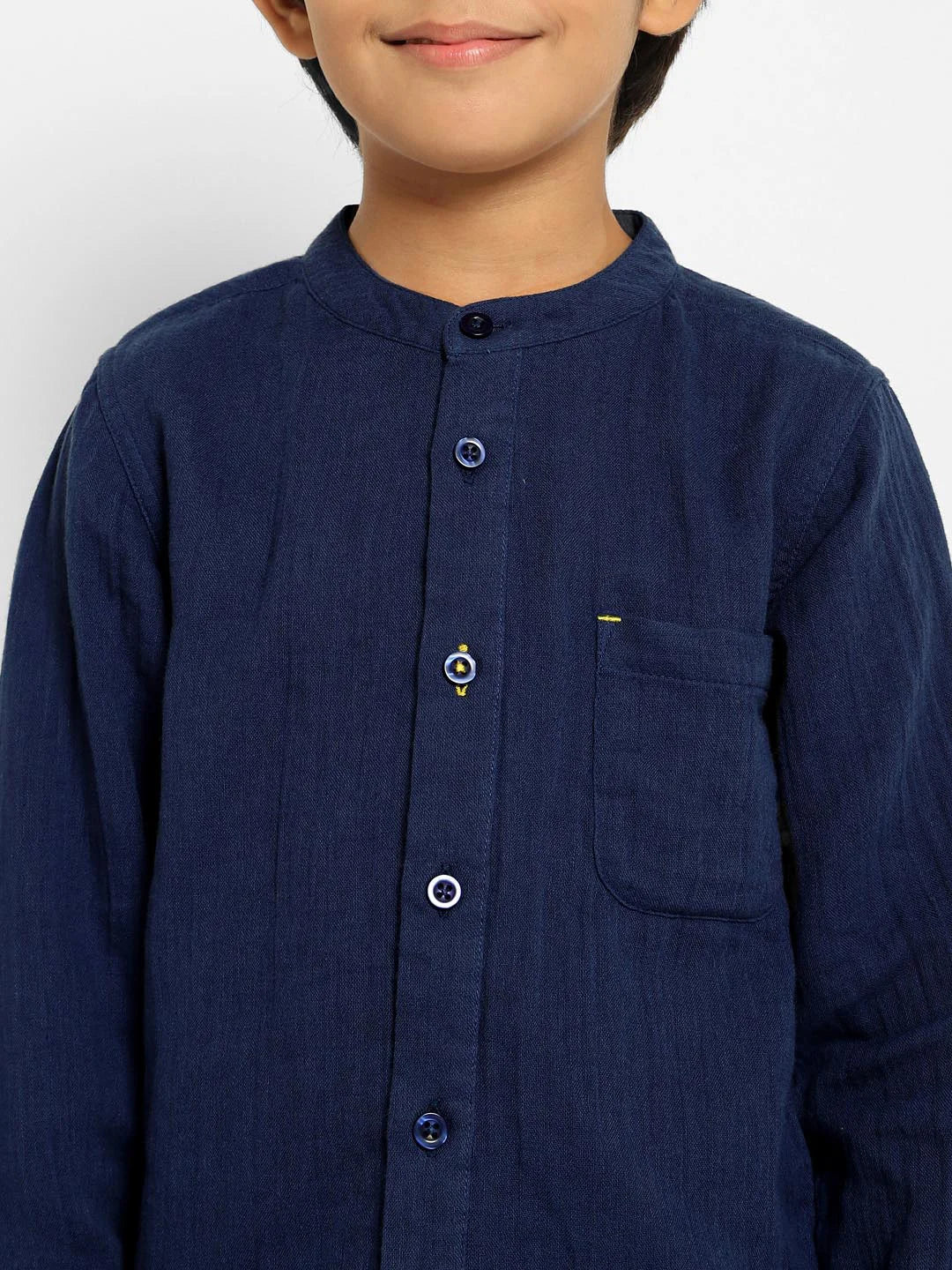 Boys Solid Shirt & Denim Jogger Set