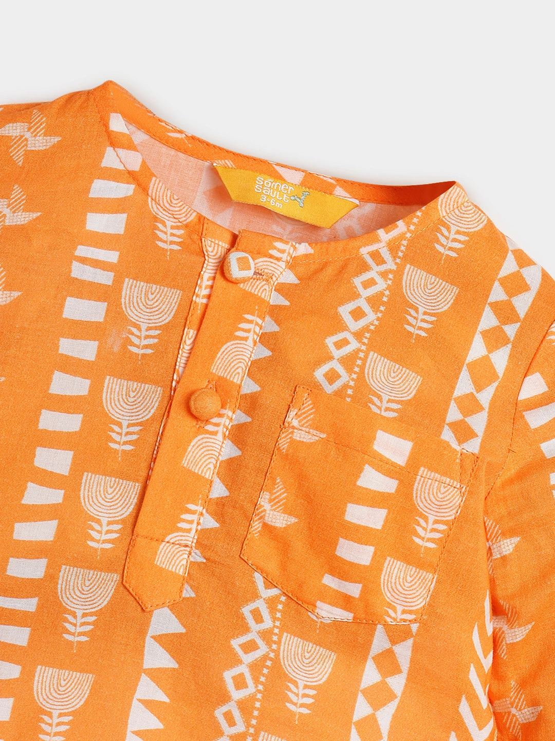 Orange Printed Kurta Dhoti Set