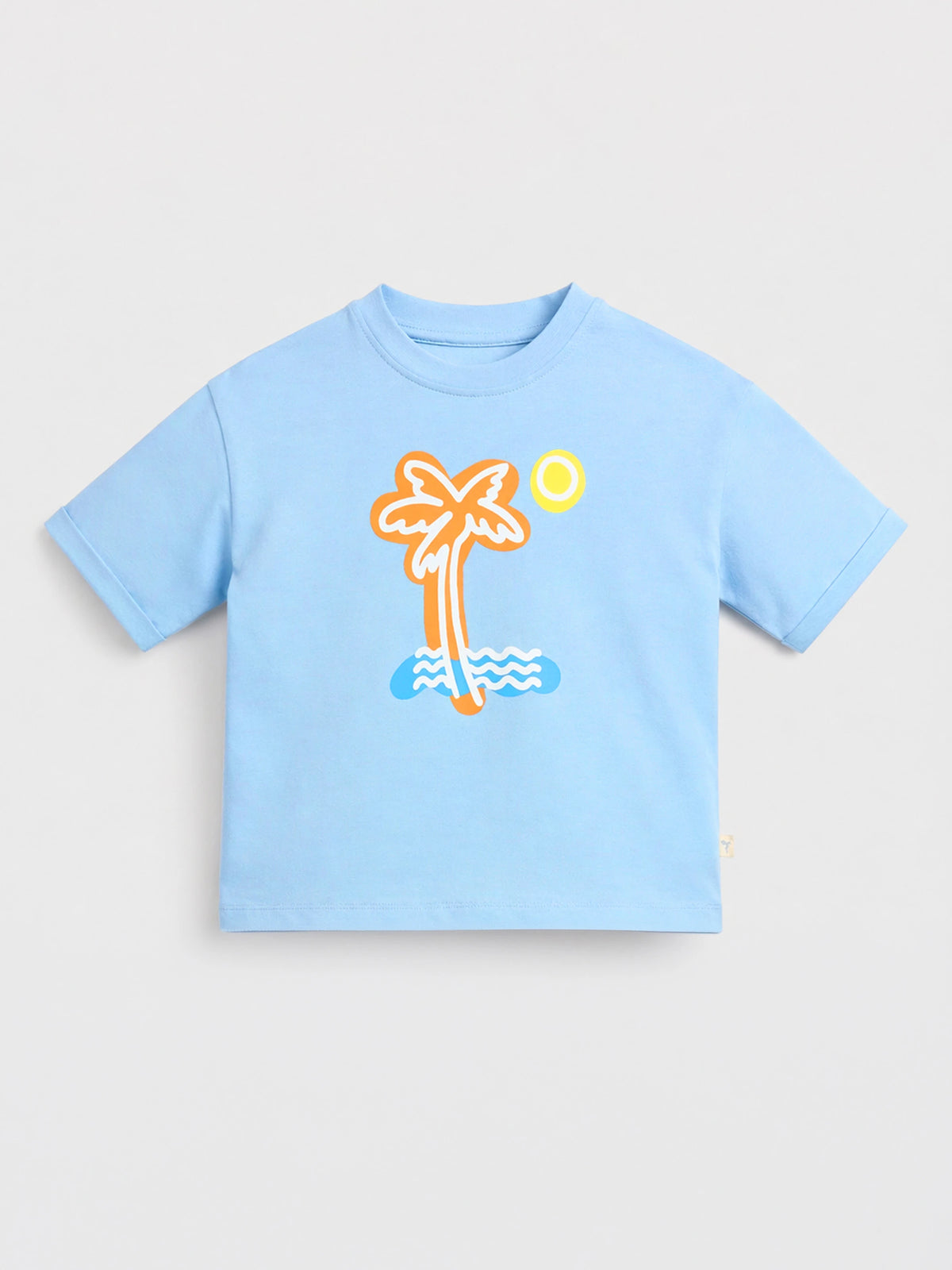 Sky Blue Palm Graphic Cotton T-Shirt