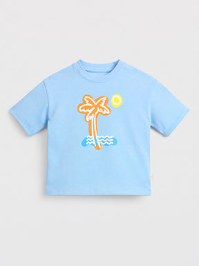 Sky Blue Palm Graphic Cotton T-Shirt