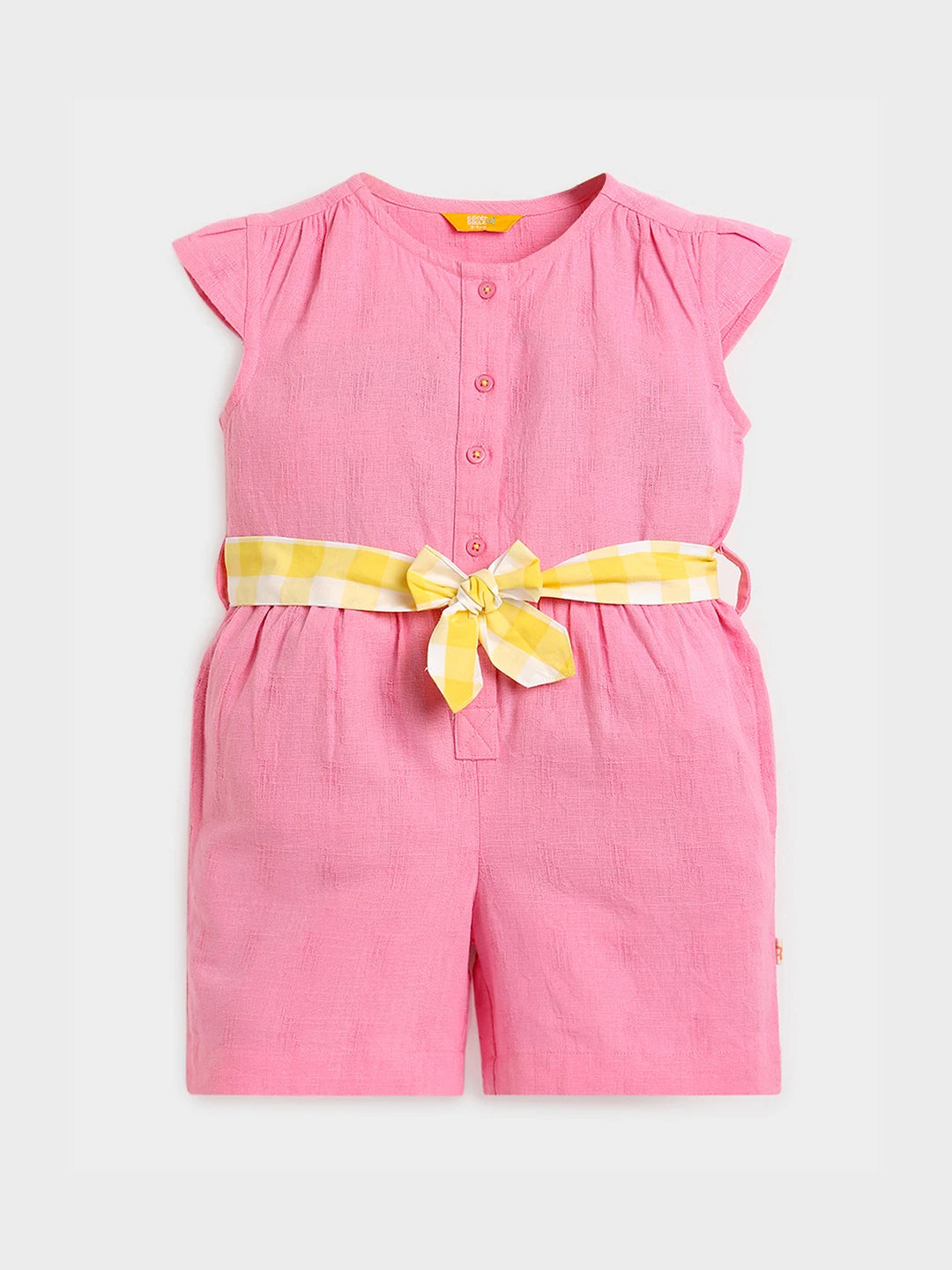 Pink Playsuit with Gingham Belt