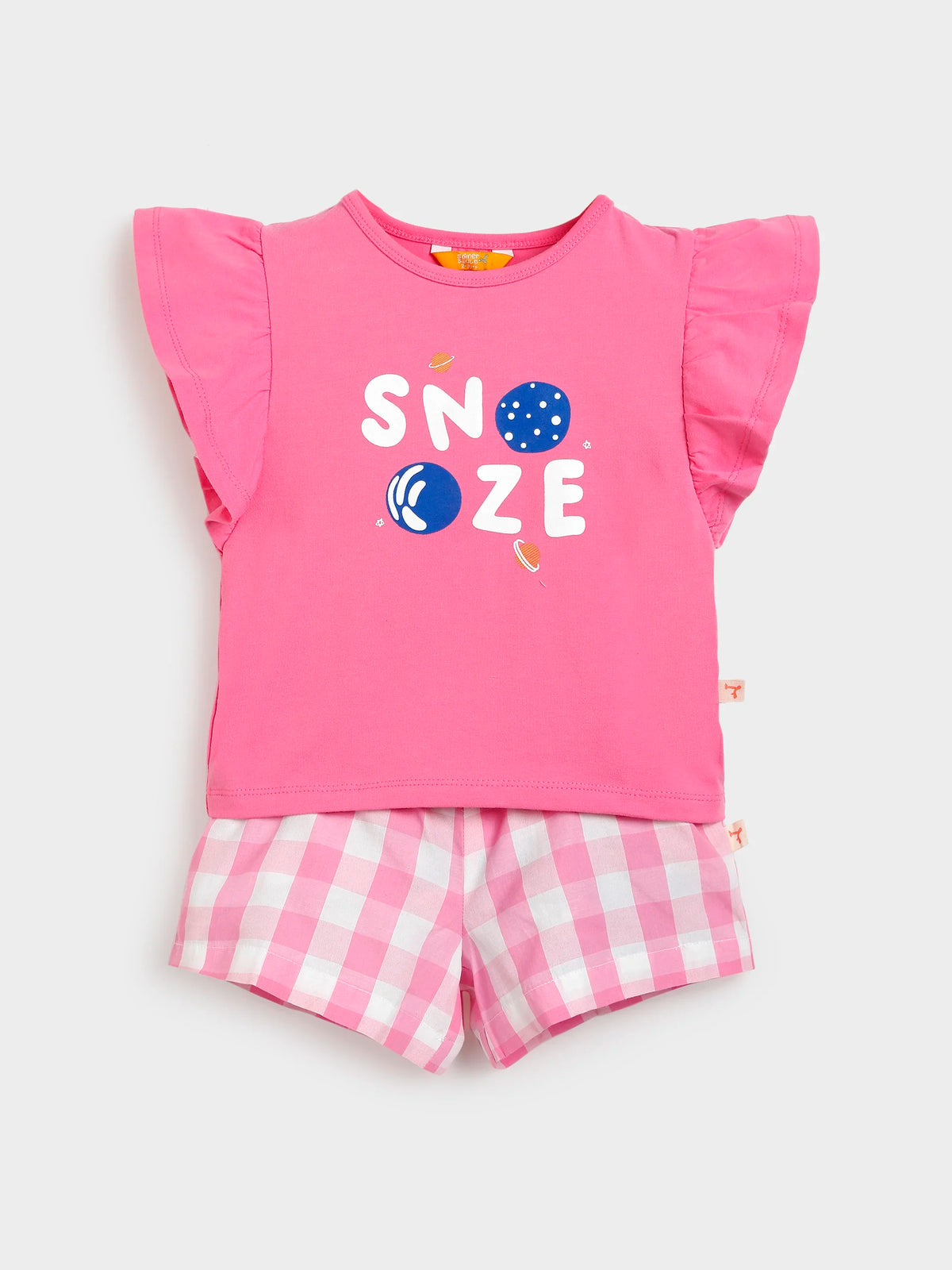 Snooze Pink Tee & Gingham Shorts Set