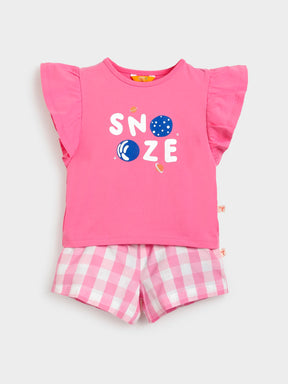 Snooze Pink Tee & Gingham Shorts Set