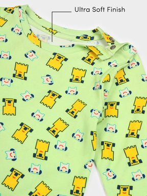Pixel Dog Printed Cotton Sleepsuit with Mittens