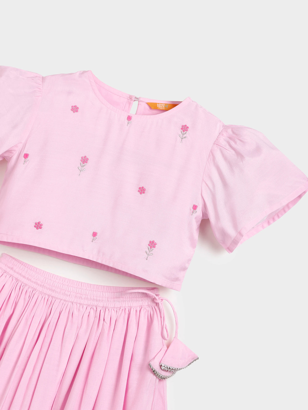 Pink Crop Top Skirt Dupatta Set