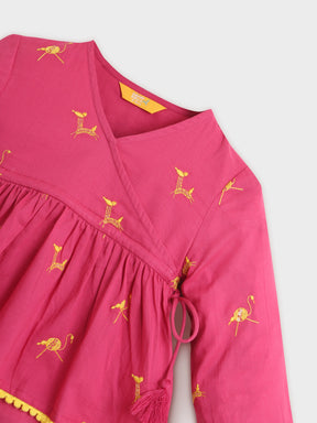 Pink Flamingo Embroidered Top & Pant Set