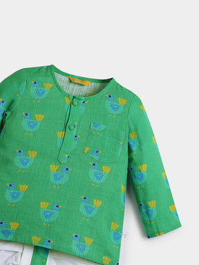 Playful Green Printed Kurta Dhoti Set