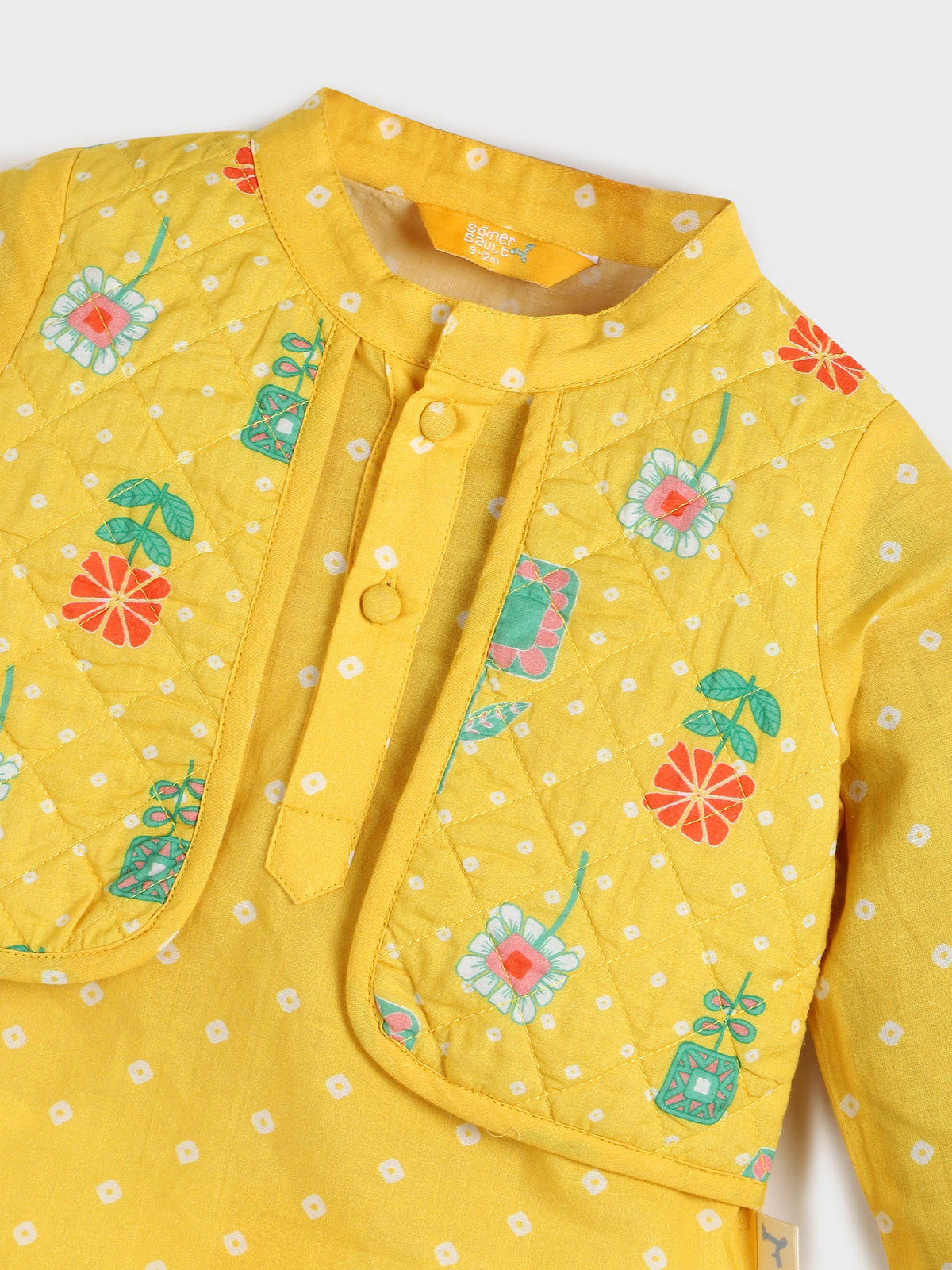 Yellow Quilted Jacket - Kurta Dhoti Set