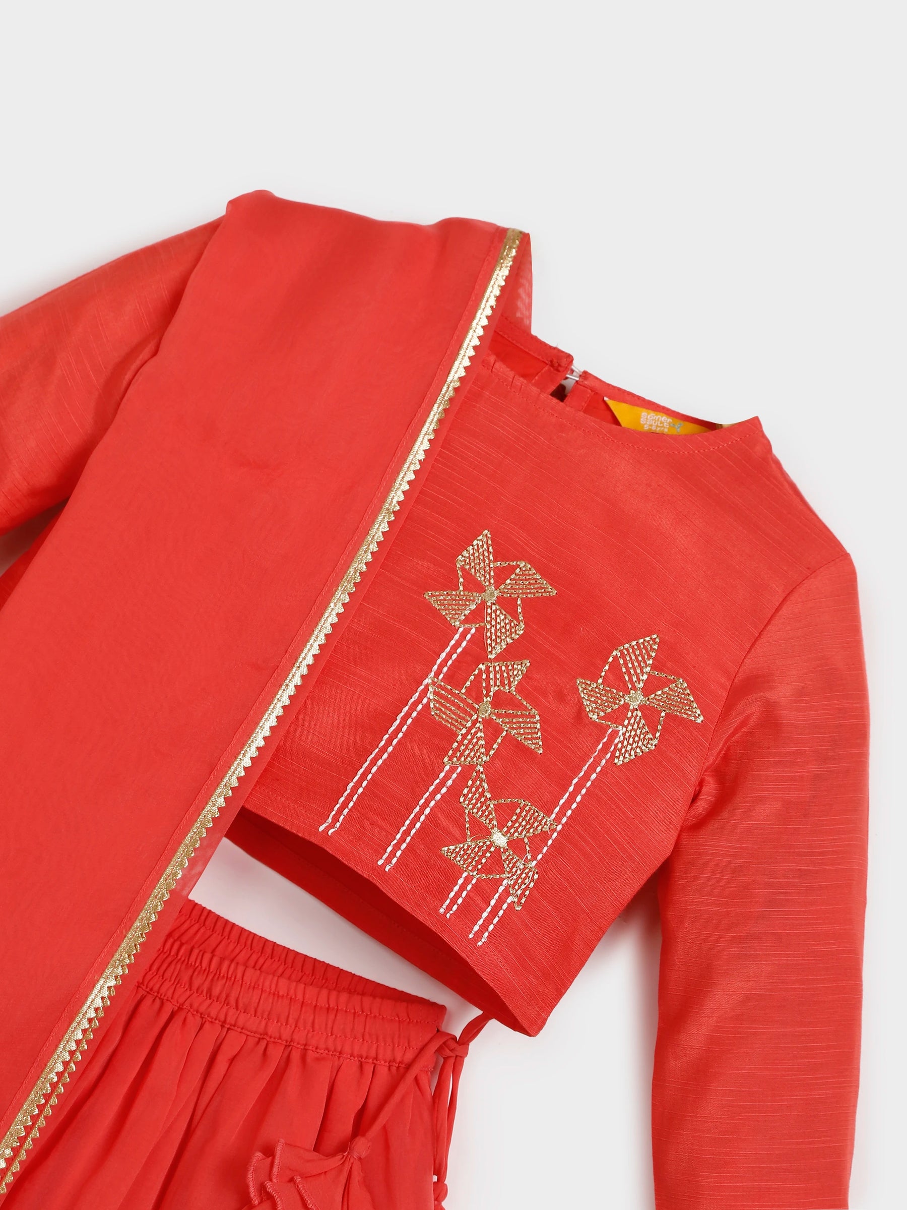 Zari Embroidered Top and Skirt Set with Dupatta