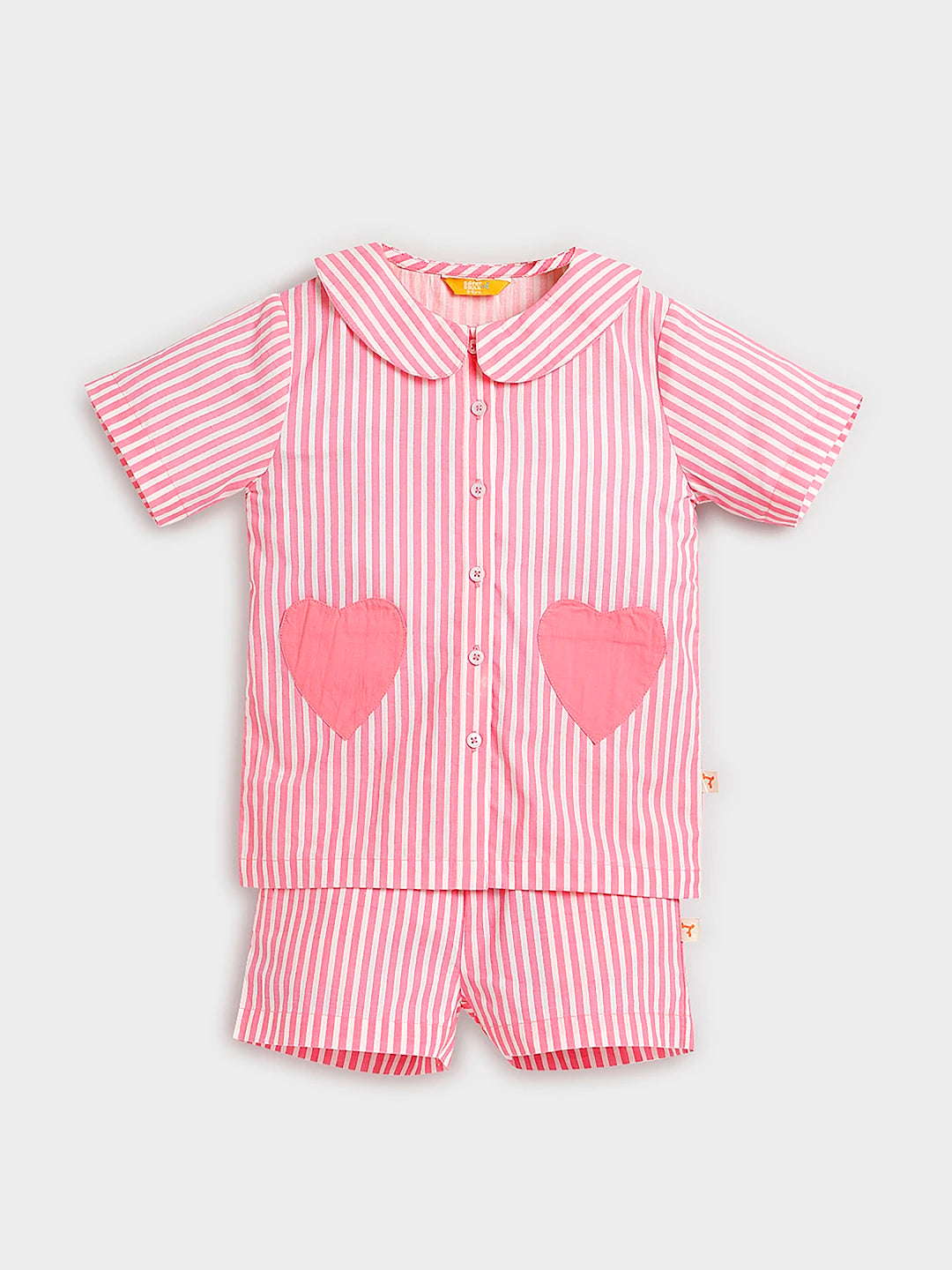 Pink Stripe Heart Print Shirt & Shorts Set