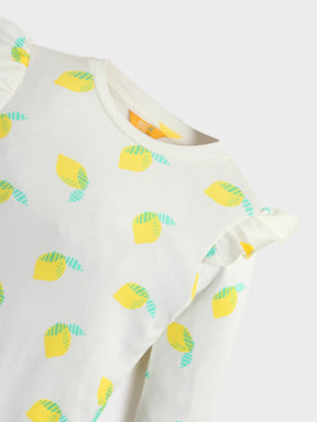 Girls Lemon Print Top & Denim Set
