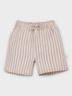 Beige Stripe Cotton Drawstring Shorts for Boys