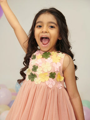 Pink Floral Tulle Dress Somersault