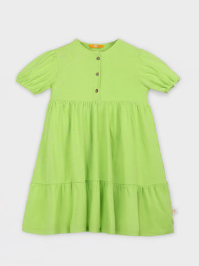 Lime Green Cotton Tiered Dress with Puff Sleeves