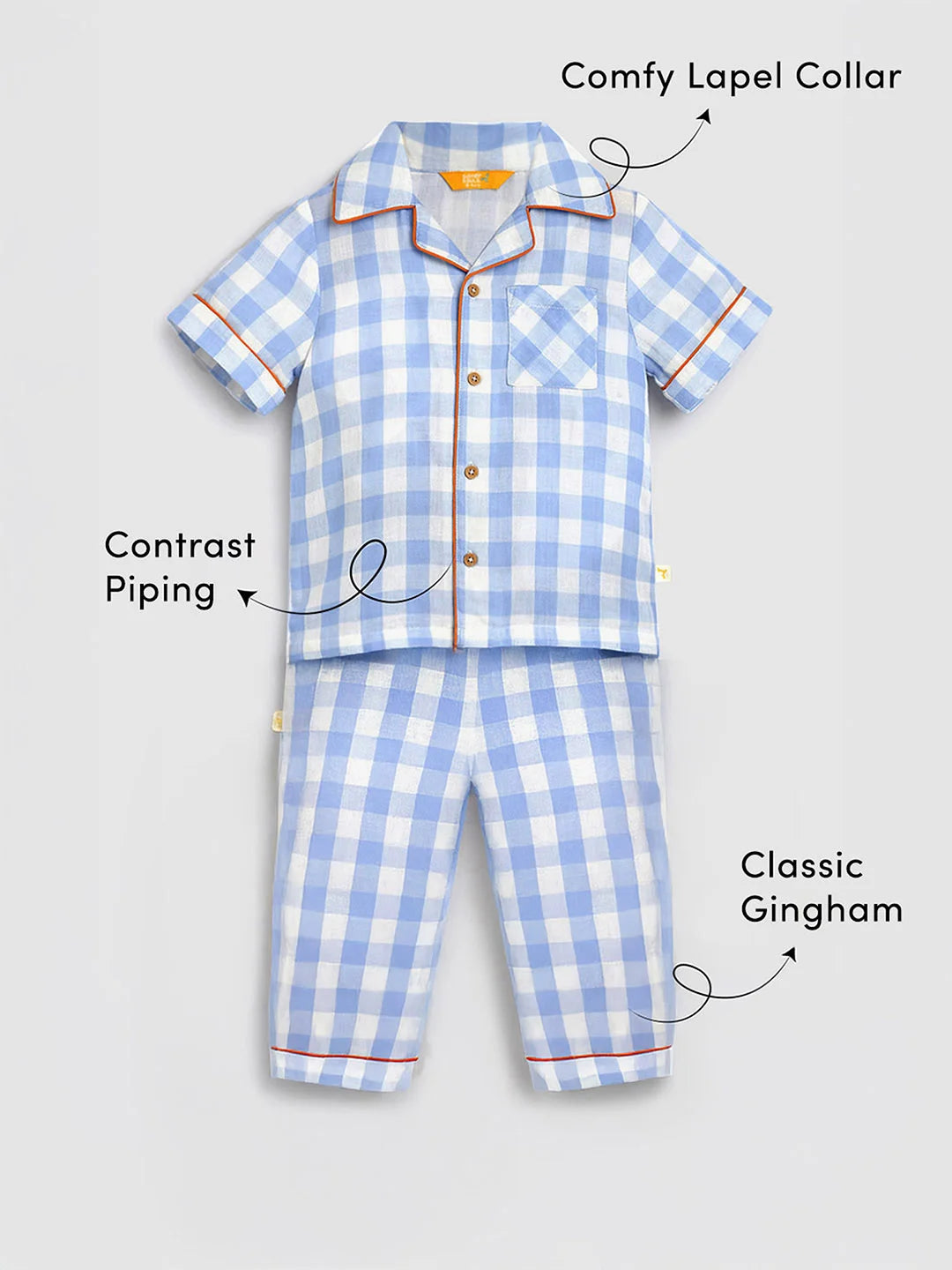 Ocean Gingham Cotton Shirt & Pants Pyjama Set