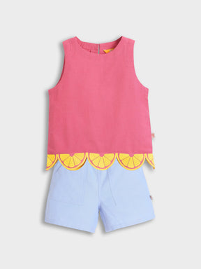 Scallop Top & Paper Bag Shorts Set