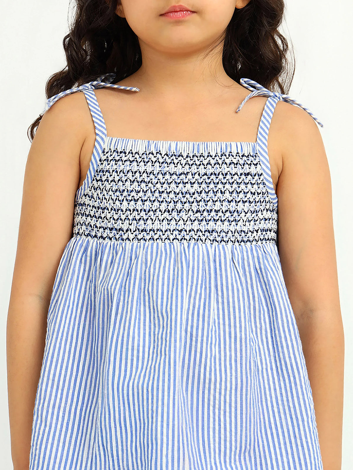 Striped Cotton Smocked Top & Shorts Set