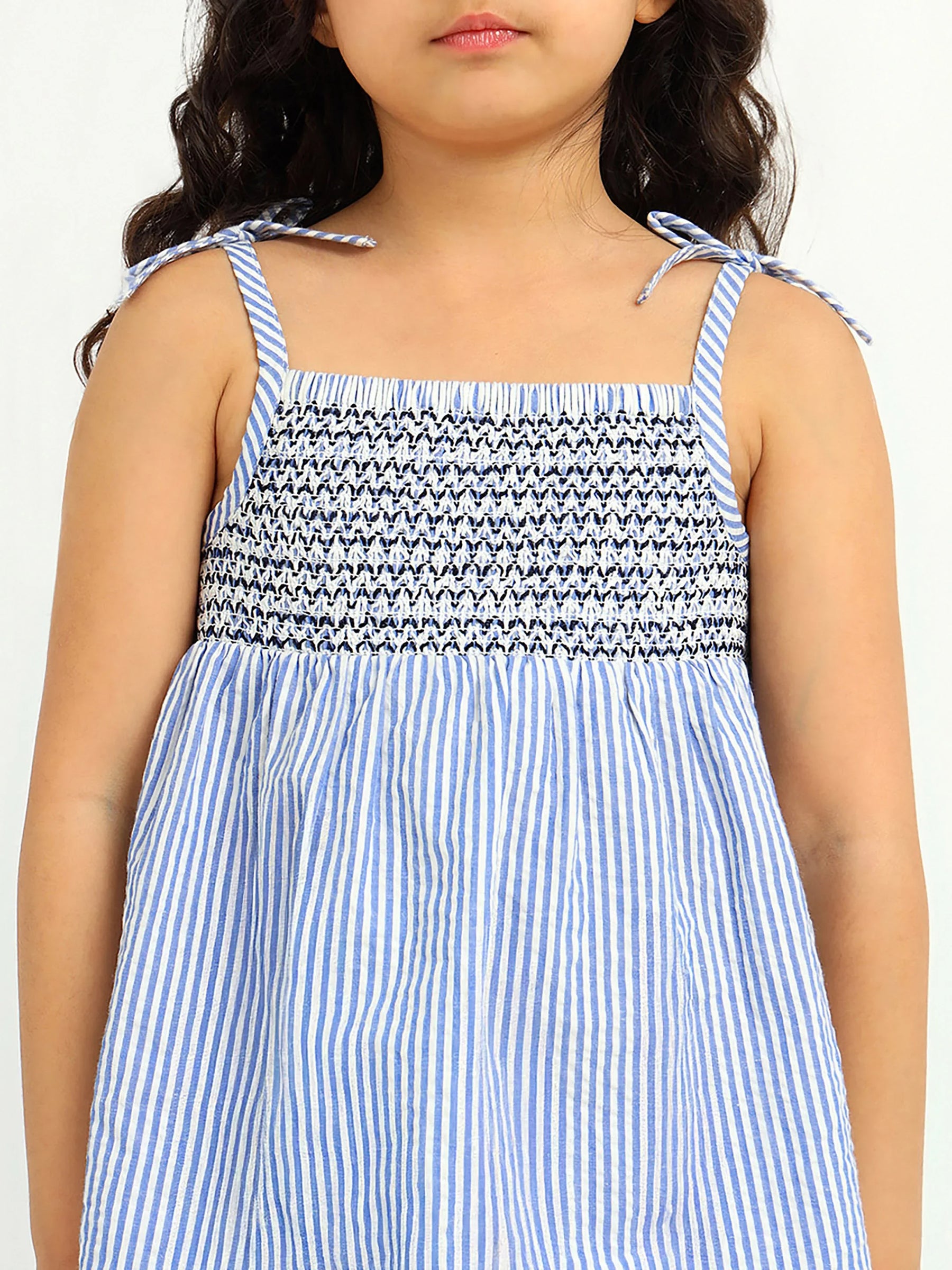 Striped Cotton Smocked Top & Shorts Set
