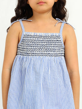Striped Cotton Smocked Top & Shorts Set