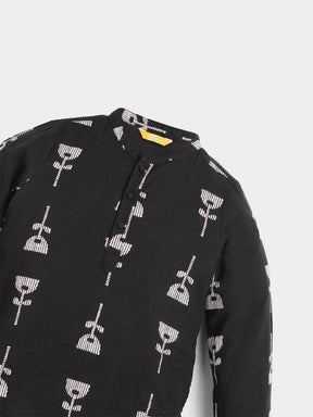 Black Printed Kurta Pajama Set