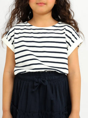 Deep Sea Striped Cotton Top & Tiered Skirt Set