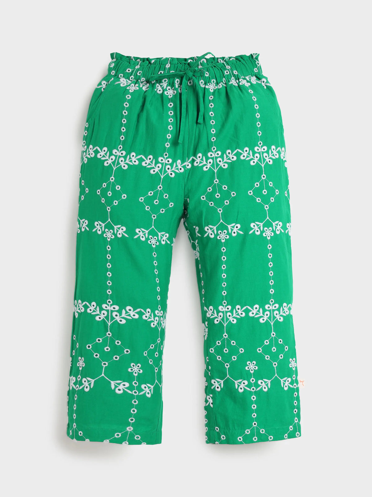 Emerald Bloom Wide-Leg Pants