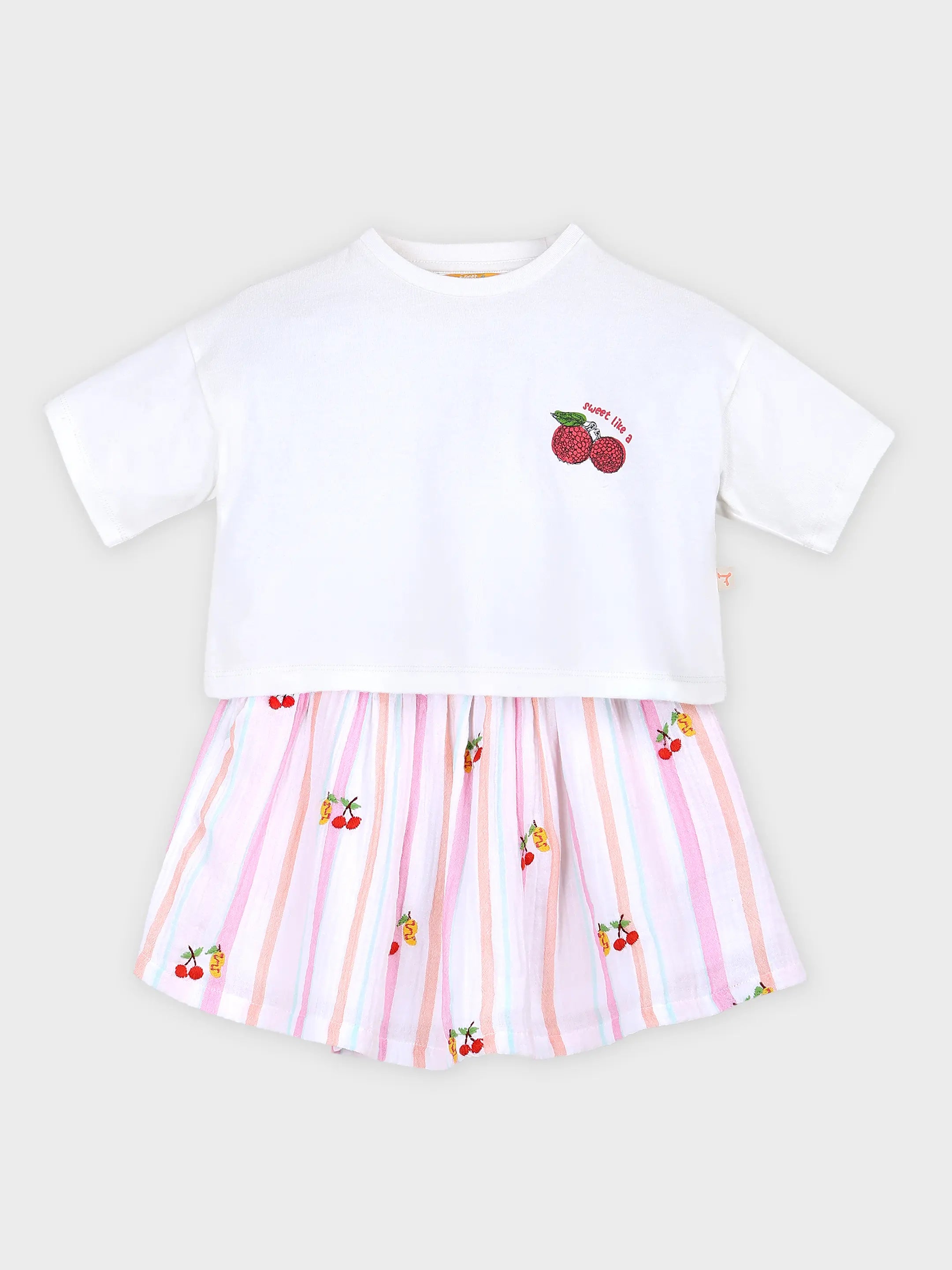 Printed T-Shirt & Stripe Skirt Set