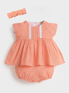 Peach Gingham Play Dress Set