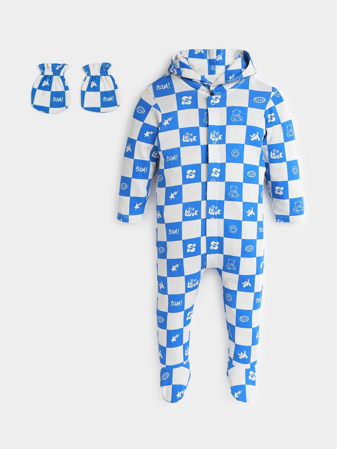 Love Boom Printed Cotton Sleepsuit With Mittens