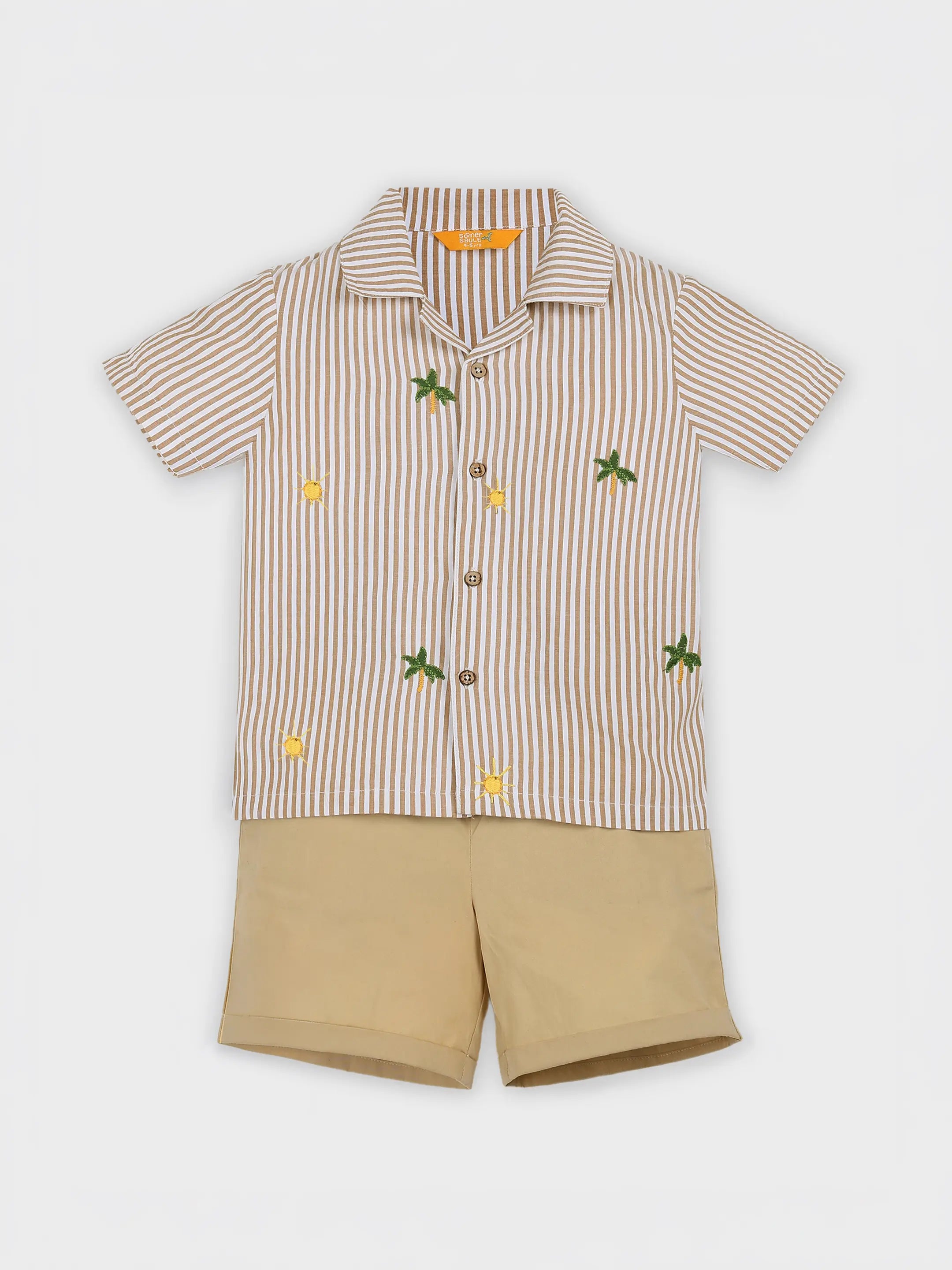 Striper Embroidered Shirt with Shorts