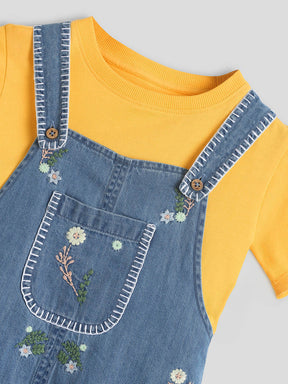 Flora Embroidered Denim Dungaree with Cotton Tee