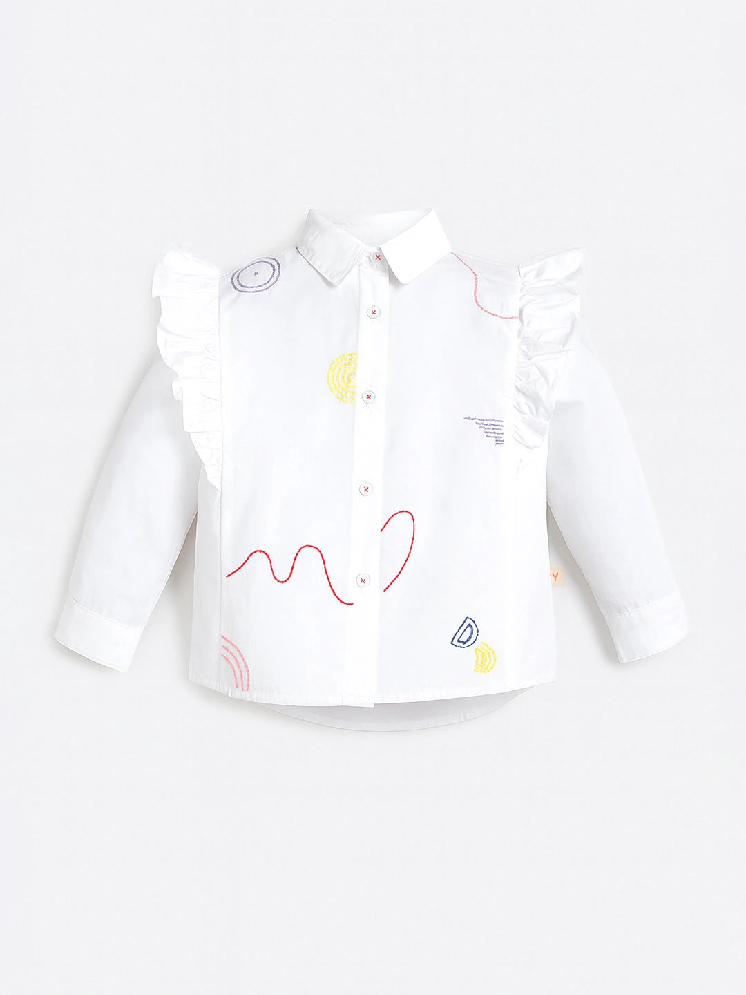Ruffle Charm White Embroidered Cotton Shirt