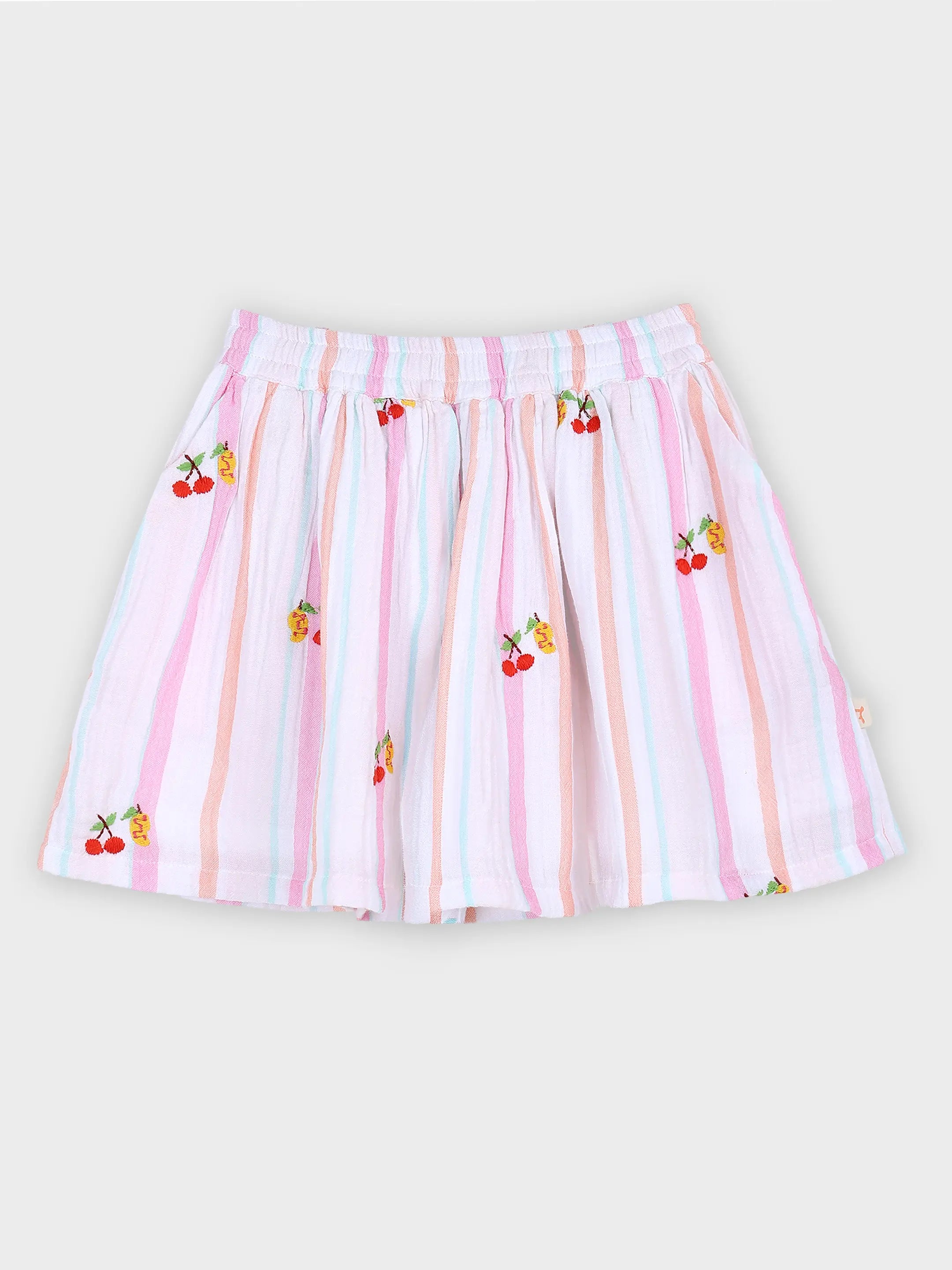 Cherry Print Pastel Stripe Skirt