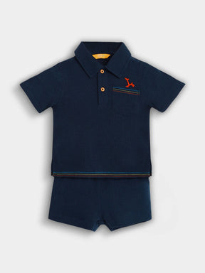 Deep Ocean Crinkled Cotton Shirt & Shorts Set