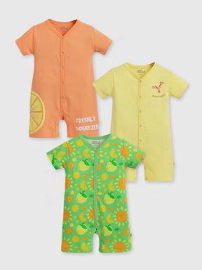 Freshly Squeezed Printed Cotton Romper- Pack of 3