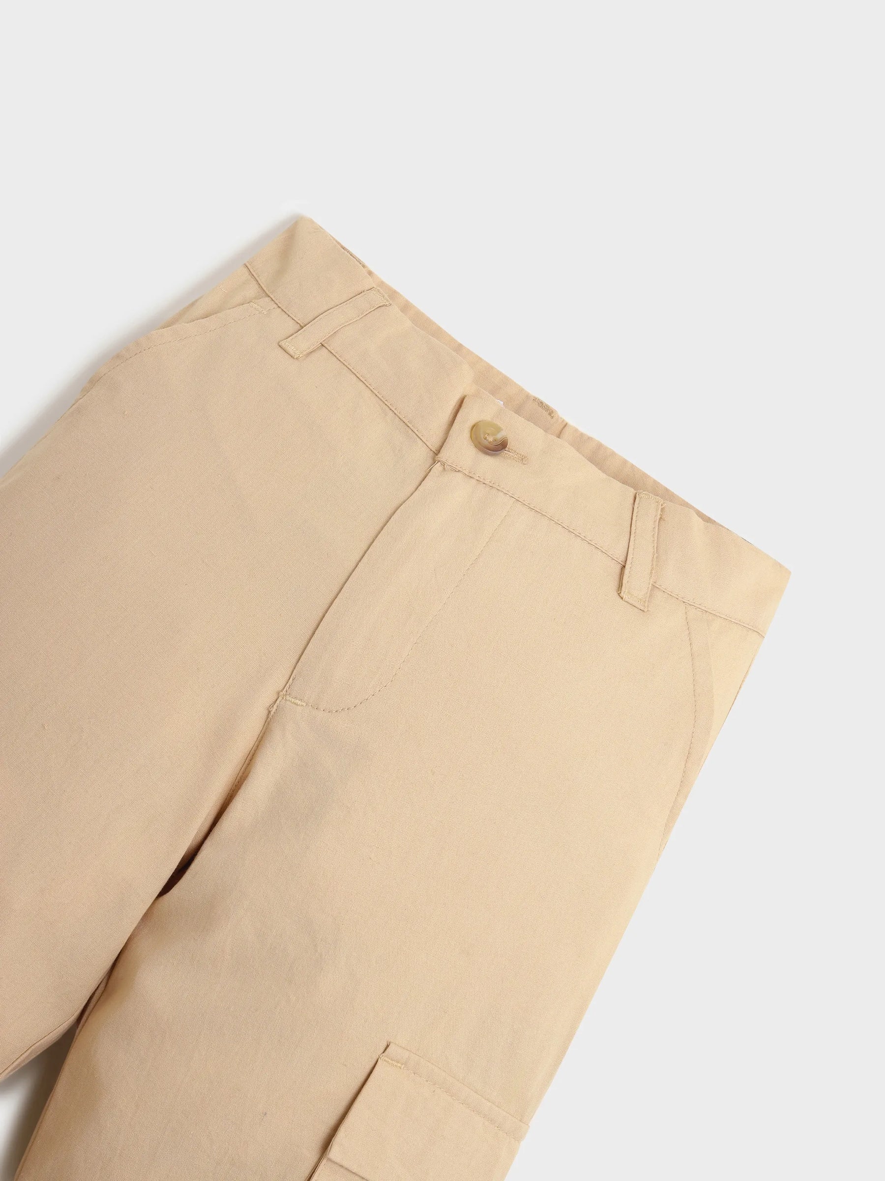 Beige Cotton Cargo Pants
