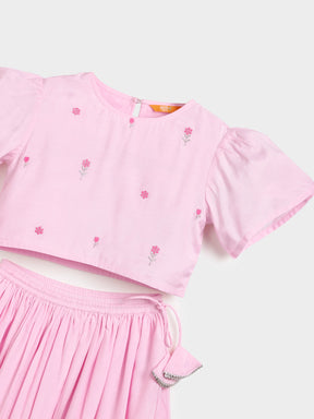 Pink Crop Top Skirt Dupatta Set