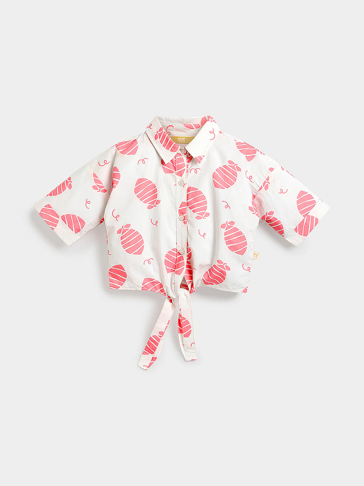 Blush Leaf Tie-Up Shirt for Girls