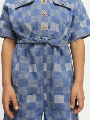 Hop Hop Checked Cotton Denim Romper
